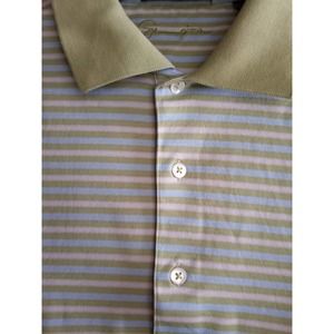 Palmetto Golf Club Green/Blue Striped Polo 100% US Cotton - Men's Large